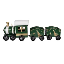 [5Y1426] Décoration Train Vert Blanc 60x14x20 cm