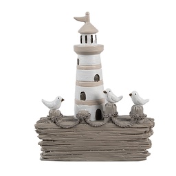 [6PR4422] Deko Leuchtturm Weiß Braun 10x4x12 cm