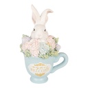 Decoration Rabbit in mug White Blue 11x9x16 cm