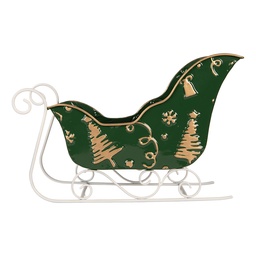 [6Y6011] Decorazioni Natalizie Slitta Verde Color oro 35x15x23 cm