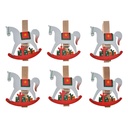 Clip with Rocking horse (set 6) White Red 4x1x4 cm