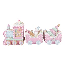[6PR6243] Décoration Train Rose Vert 45x12x19 cm