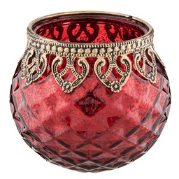 [6GL2219R] Glass Tea Light Holder Red Ø 10x10 cm