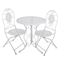 [5Y1434] Set da Bistrot Tavolo sedie (3 Pz.) Bianco Ø 60x70 / 50x40x93 cm (2)