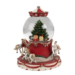 [65766] Schneekugel mit Musik Weihnachtsbaum Rot Grün Ø 14x19 cm / 3xAAA