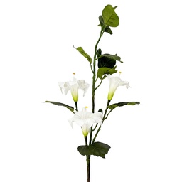 [5PL0323W] Branche décorative avec fleurs Blanc Vert 109 cm