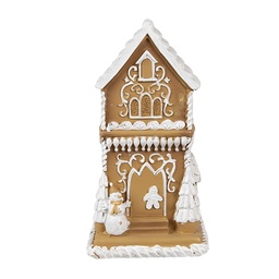 [6PR4193] Dekoration Haus mit LED Braun Weiß 8x8x15 cm
