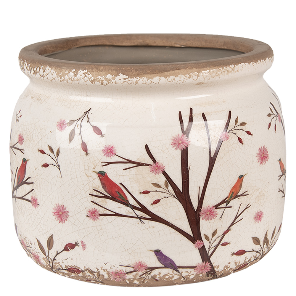 Clayre & Eef Bloempot Ø 20x15 cm Beige Bruin Keramiek Takken
