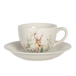 [DCHKS] Kaffeetasse mit Unterteller Weiß 11x9x7 cm / Ø 15x2 cm / 200 ml