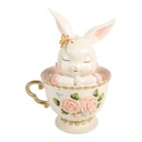Decoration Rabbit in cup White Pink 16x13x22 cm