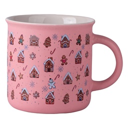 [6CEMU0262] Becher Weiß Rosa 10x9x7 cm / 380 ml