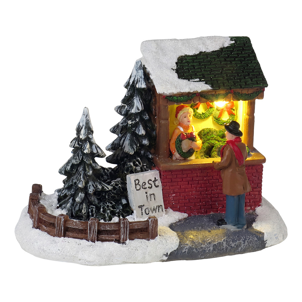 Kerstdecoratie marktkraampje met LED 14x8x10 cm / 2xAAA