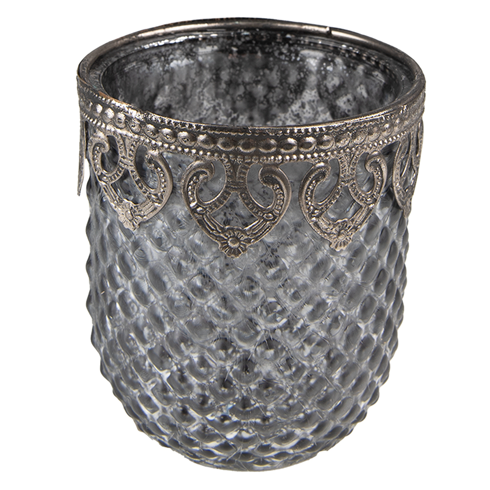 Porte-lampion en verre Gris Ø 8x9 cm