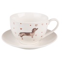 Tazzina da caffè con piattino Beige Marrone 12x9x6 cm / Ø 14x2 cm / 200 ml