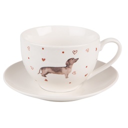 [DHLKS] Tasse mit Unterteller Beige Brown 12x9x6 cm / Ø 14x2 cm / 200 ml