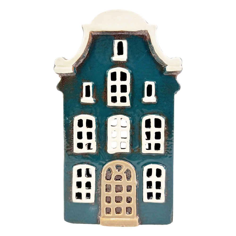 Porte-lampes de Noël chalet Bleu Beige 11x8x19 cm