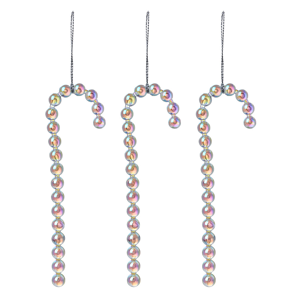 Decorazione pendente Bastoncino di zucchero (Set di 3) Color argento 4x1x14 cm