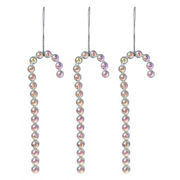 [65610] Decorazione pendente Bastoncino di zucchero (Set di 3) Color argento 4x1x14 cm