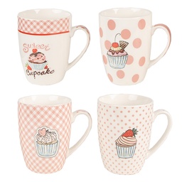 [6CEMS0045] Tasses (set de 4) Rose Blanc 12x8x10 cm / 300 ml