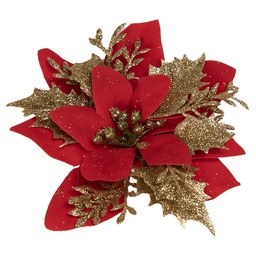 Clayre & Eef Plante artificielle Poinsettia Ø 14x5 cm Rouge Couleur or Plastique