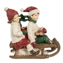 Decoration children on sledge Beige Red 12x6x11 cm