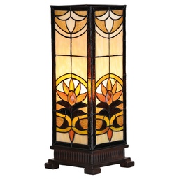 [5LL-5780] Lampe de table Tiffany Beige, Marron 18x18x45 cm E27/max 1x60W
