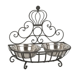 [6Y1404] Ciotola cibo Animali Domestici Marrone 36x18x19 cm / 2x500 ml