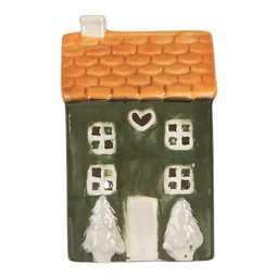 [6CE2276] Porte-lampes de Noël Chalet Vert Orange 9x8x15 cm