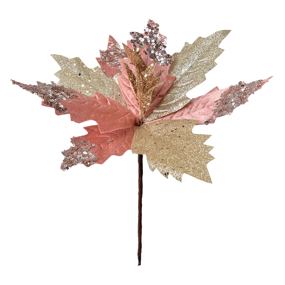 Weihnachtsdeko Blume Rosa Goldfarbig Ø 30x30 cm