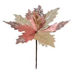 [65830] Weihnachtsdeko Blume Rosa Goldfarbig Ø 30x30 cm