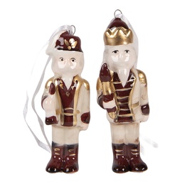 Clayre & Eef Pendentif de Noël Set de 2 Casse-noisette 3x3x10 cm Beige Céramique