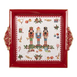 [66768] Plateau décoratif Rouge Blanc 30x26x3 cm