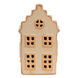 [6CE1843] Dekoration Haus mit LED Beige 6x6x11 cm