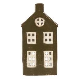 [6CE2285] Tealight Holder Christmas House Green Brown 8x6x16 cm