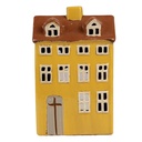 Tealight Holder Christmas House Yellow Brown 12x8x18 cm