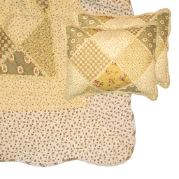[Q200.061] Bedspread Green Beige 230x250 cm / 2x pillowcase 50x70 cm