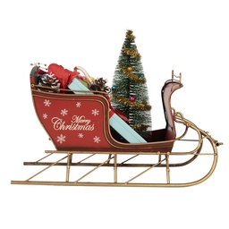 [6Y5870] Weihnachtsdeko Schlitten Rot Goldfarbig 30x15x22 cm