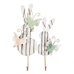 [6Y5600] Wall Hook Rabbits White Grey 35x6x47 cm