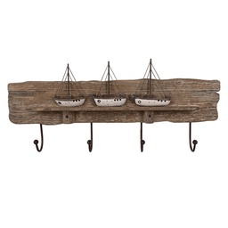 [5H0684] Wall Coat Rack 4 Hooks Brown 63x8x27 cm