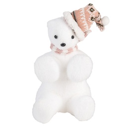 [66120] Décoration Ours polaire Blanc Rose 11x11x18 cm