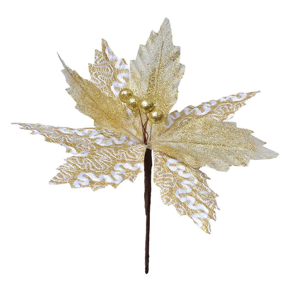 Weihnachtsdeko Blume Weiß Goldfarbig Ø 22x25 cm
