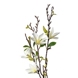 [5PL0129W] Branche de décoration avec fleurs Blanc Vert 15x7x84 cm