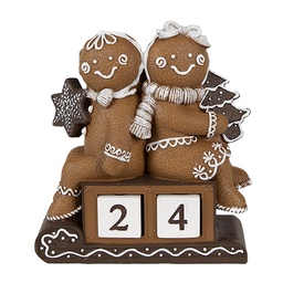 [6PR4311] Dekoration Lebkuchenmännchen mit Kalender Braun Weiß 11x4x13 cm