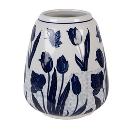 [6CE2377] Vase Weiß Blau Ø 16x18 cm