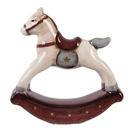 [6CE2248] Decorazione Cavallo a dondolo Beige Rosso 10x3x10 cm