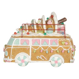 [6PR5837] Dekoration Bus mit LED Braun Weiß 31x12x23 cm / 2xAAA