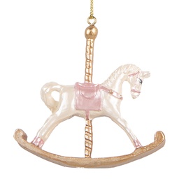 Clayre & Eef Kersthanger Hobbelpaard 8x2x7 cm Wit Kunststof