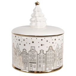 [6CE1736] Barattolo con Coperchio Bianco Color oro Ø 15x19 cm