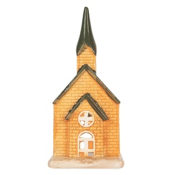 [6CE2287] Tealight Holder Christmas House Orange Green 9x8x21 cm