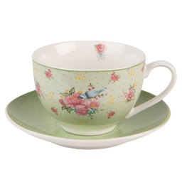 [CHBKS] Cup and Saucer Green, Beige, Pink 12x9x6 cm / Ø 14x2 cm / 200 ml